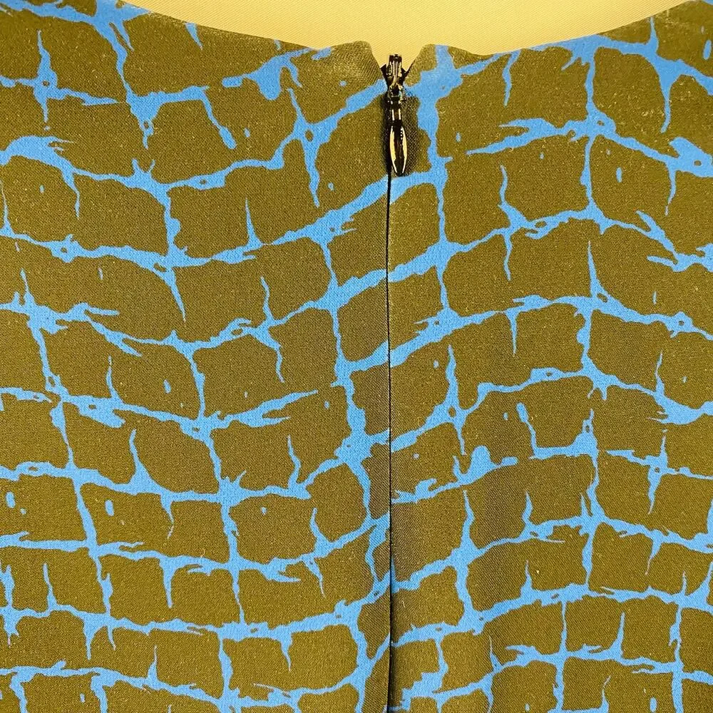 J. Peterman Black &‎ Blue Patterned Knee Length Career Dress 12 Office Modest